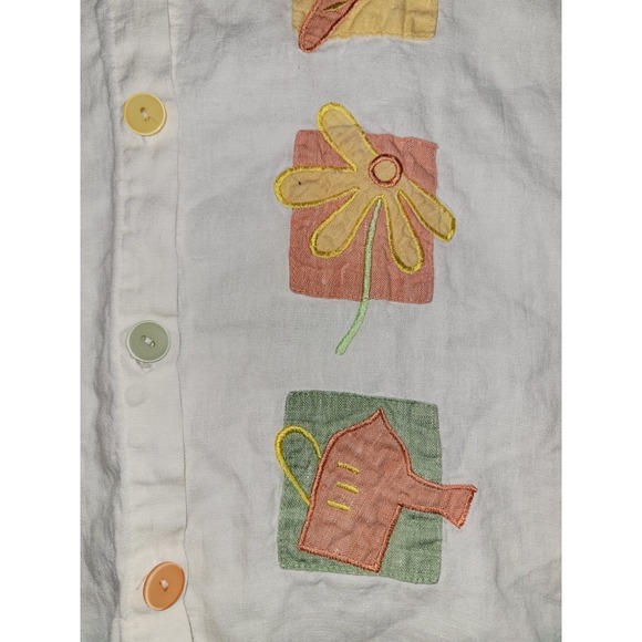 Vintage Linen Shirt Focus USA Button Front Women's XL Garden Patches Embroidered - Picture 7 of 16